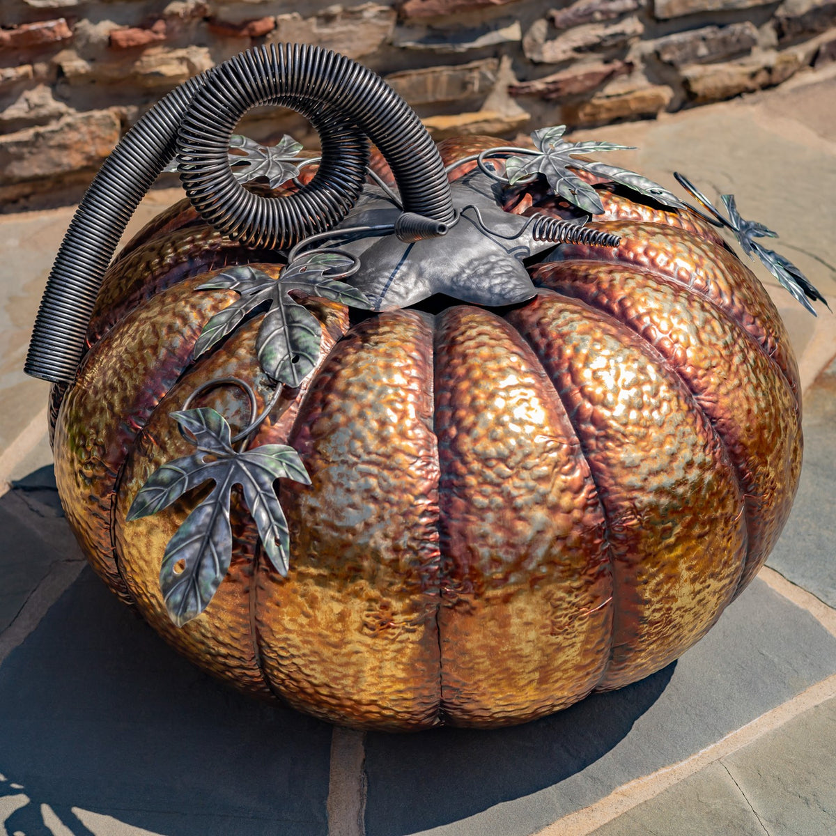 28.25" Tall Gold-Brushed Iron Pumpkin Decoration (Small)