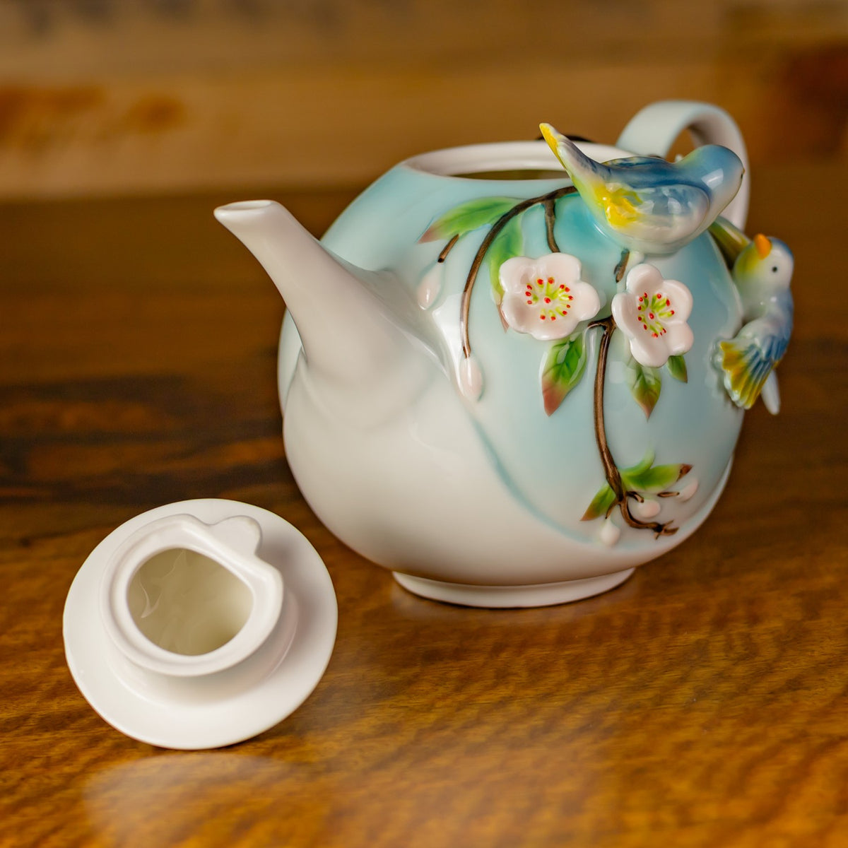 9" Hand Painted Decorative Teapot Accent "Cyan"