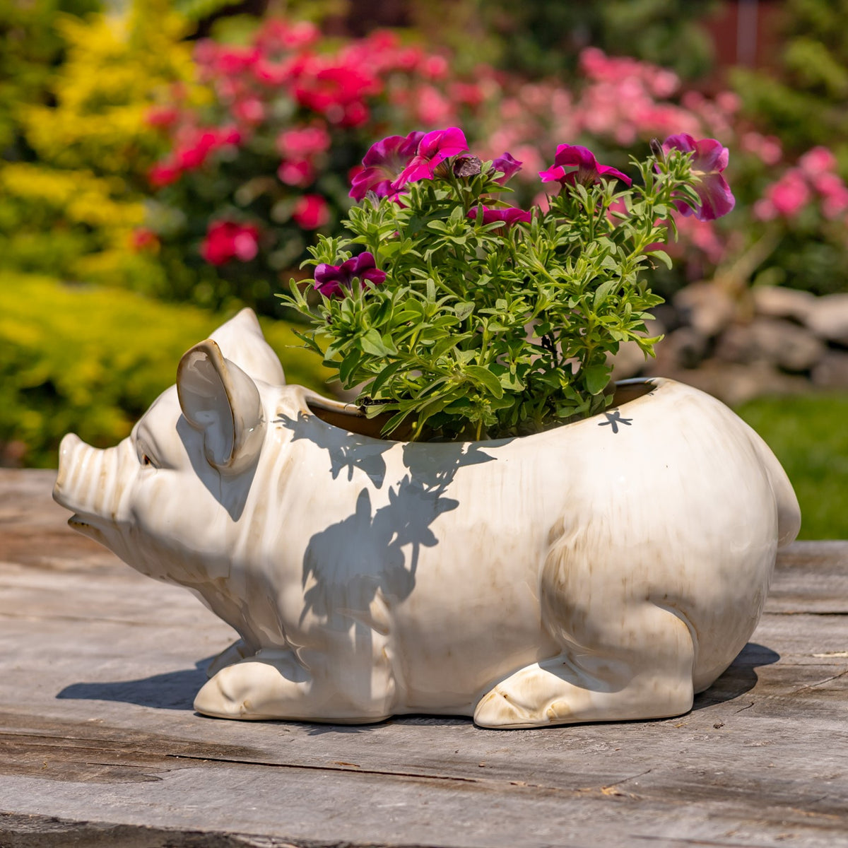 13" Hand Painted Ceramic Pig Planter "Kewanee"