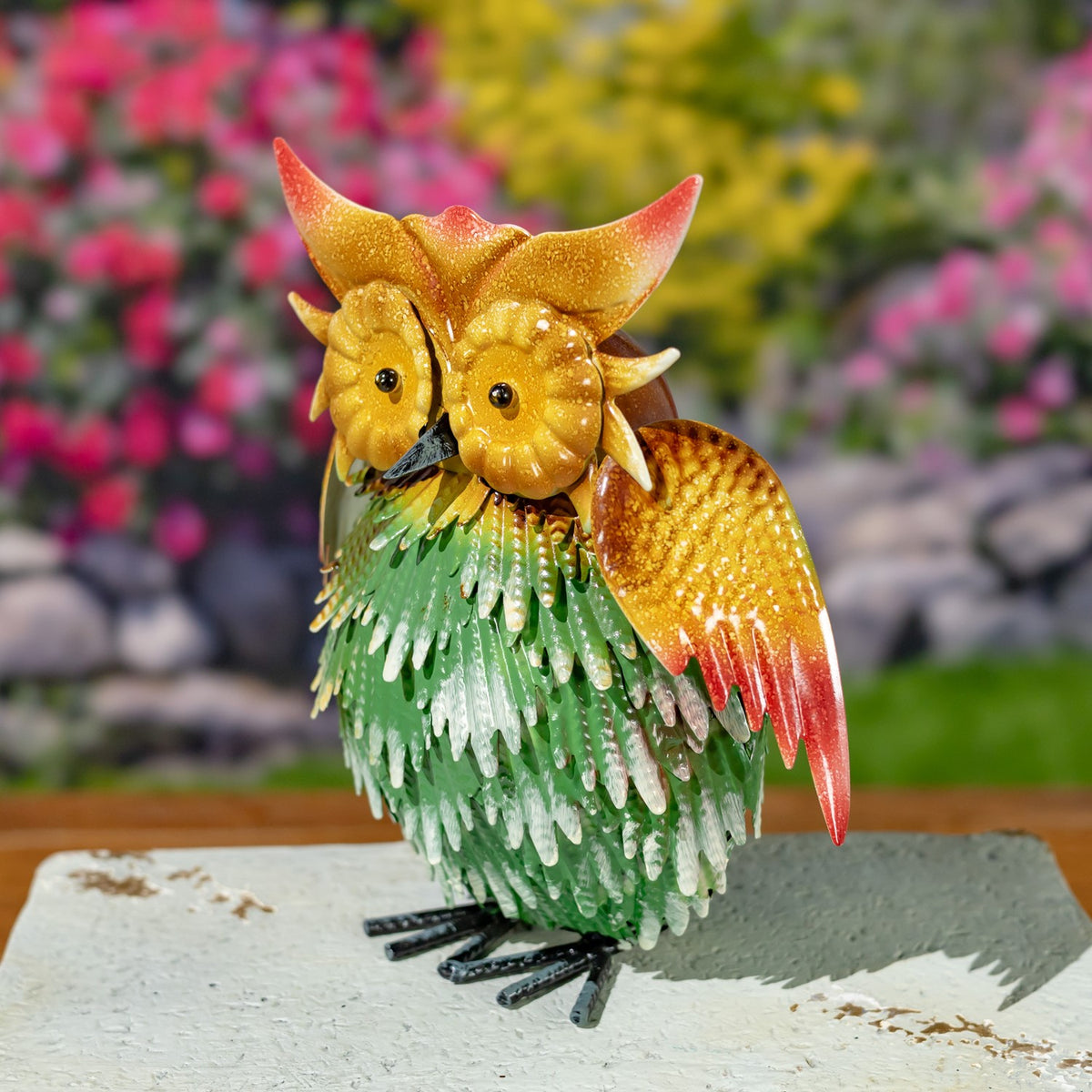 Set of 6 Assorted Hand-Painted Metal Owl Figurines