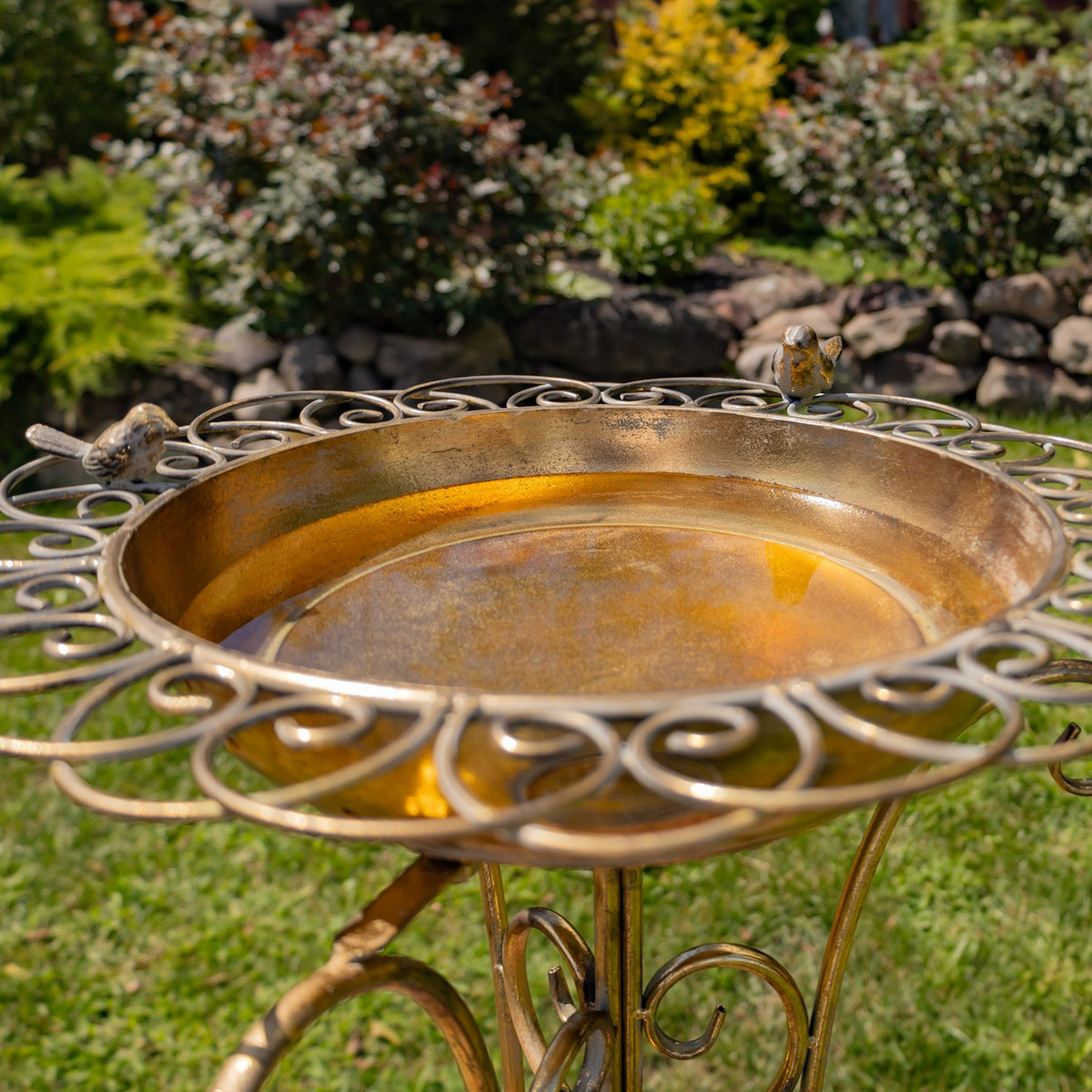 26.6" Tall Birdbath-Feeder with Decorative Trim