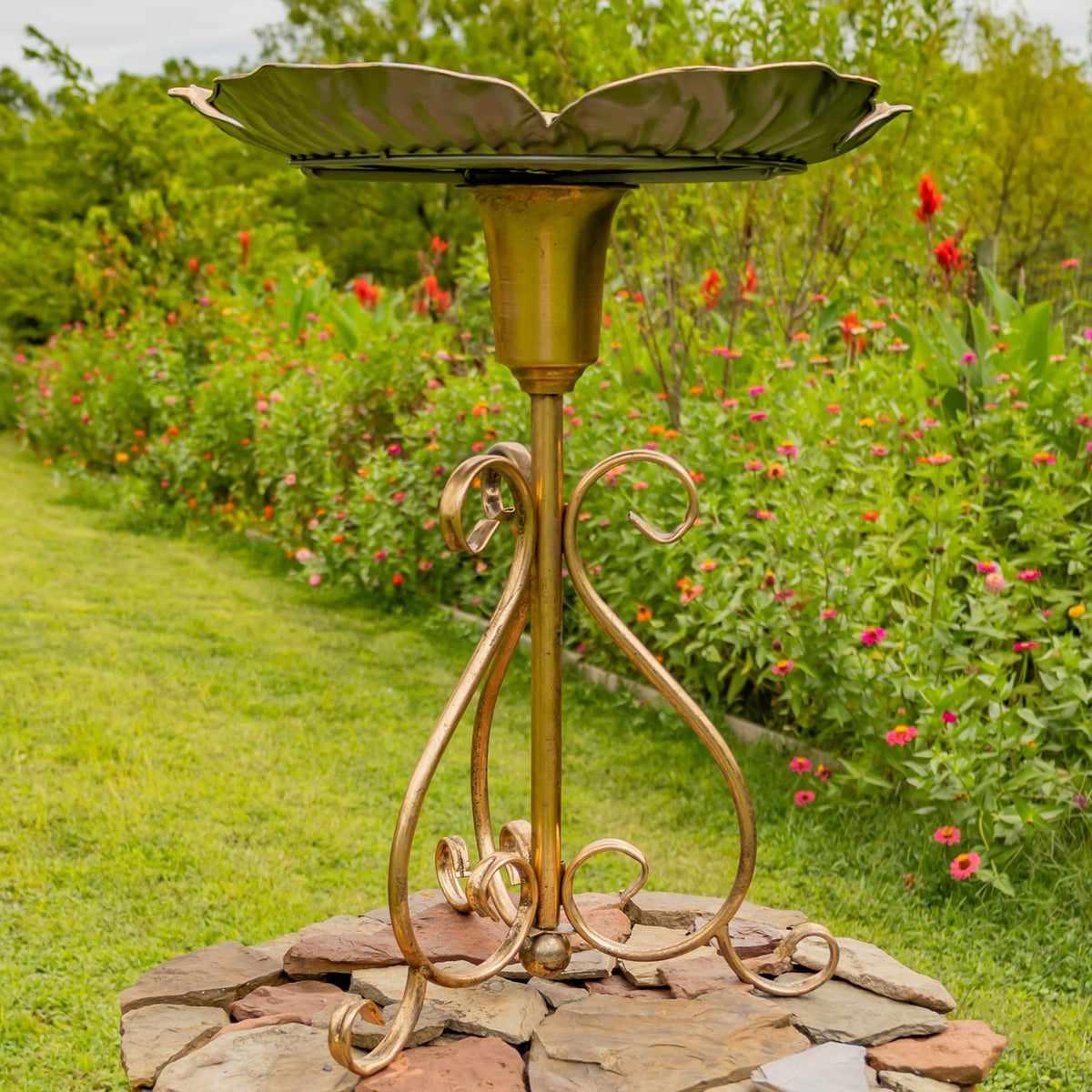 24.2" Tall Flower-Shaped Metal Birdbath-Feeder