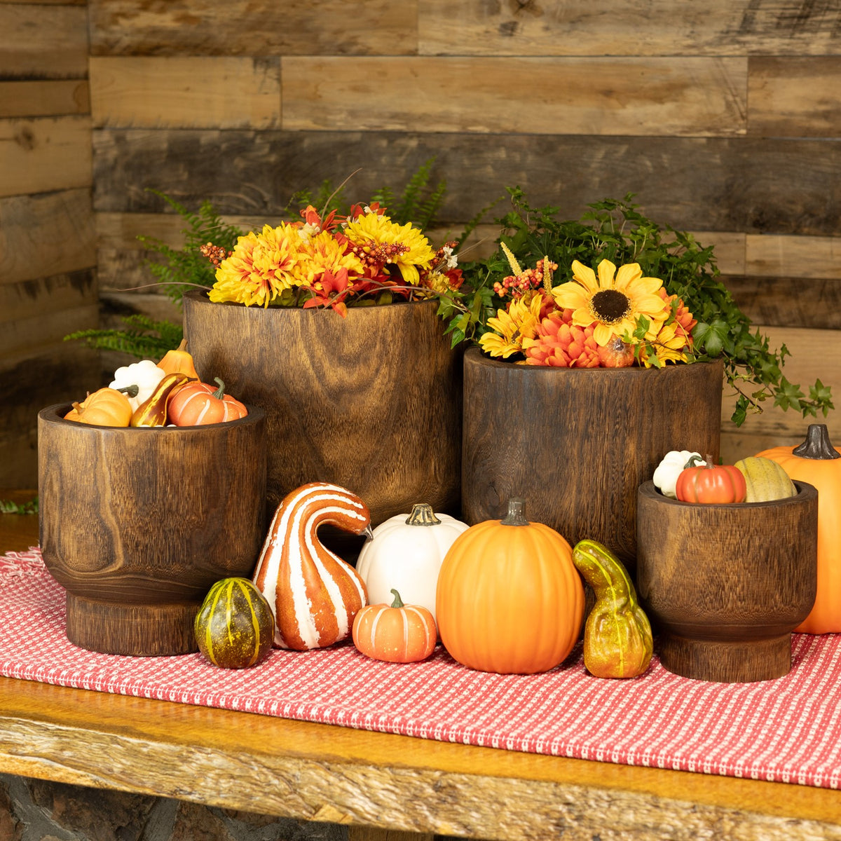 Set of 3 Assorted Round Wooden Planters "Paia"