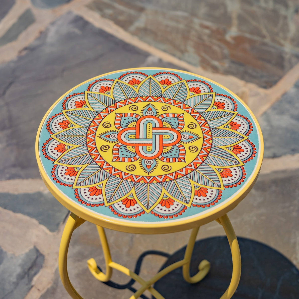 "Palermo " 22" Tall Mosaic Pedestal Plant Stand - Yellow/Blue