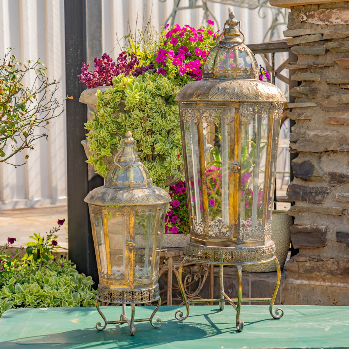 Set of 2 Iron/Glass Terrariums "Barcelona"