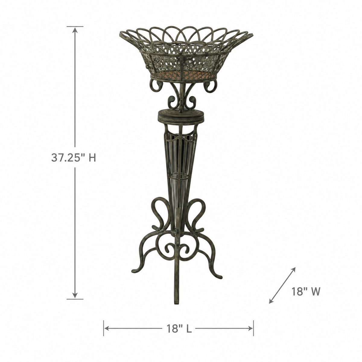 37.25" Tall Ornate Metal Basket Plant Stand