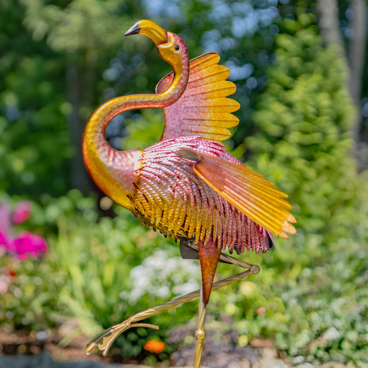Set of 4 Pink Iron Flamingos Garden Decoration
