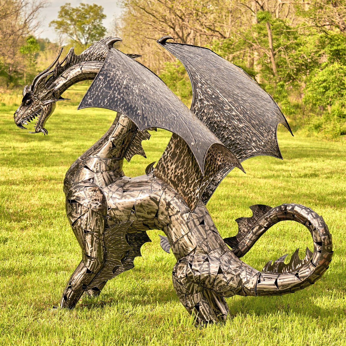 6ft. Tall Large Metal Dragon Statue "Angry Ira"