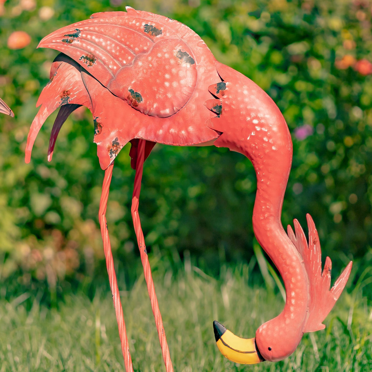 Set of 4 Bright Pink Iron Flamingos