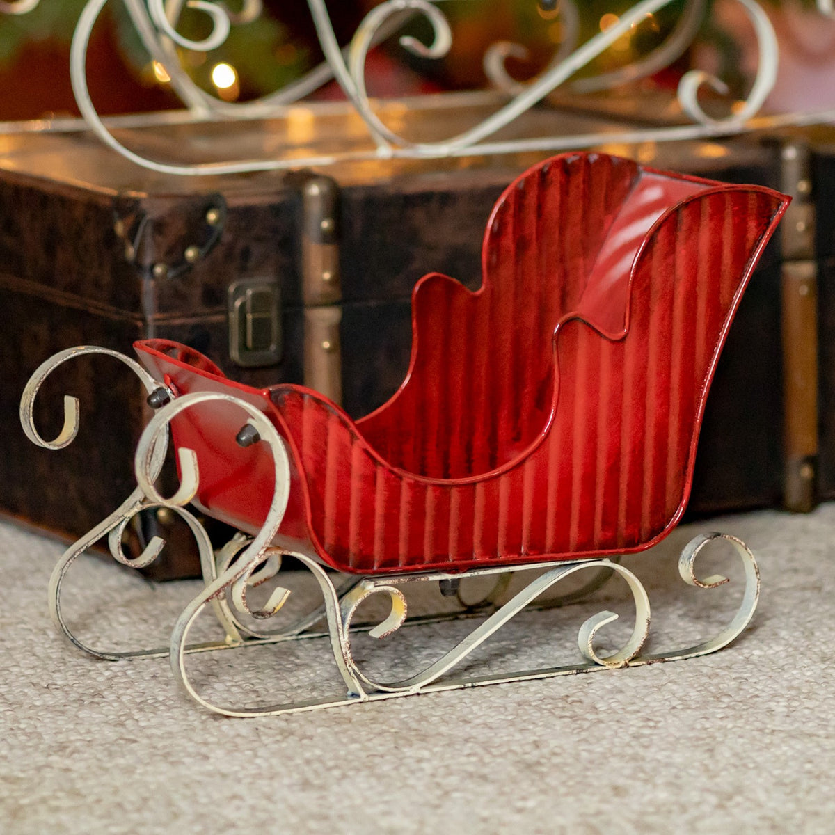 Set of 2 Victorian Style Red Iron Sleighs