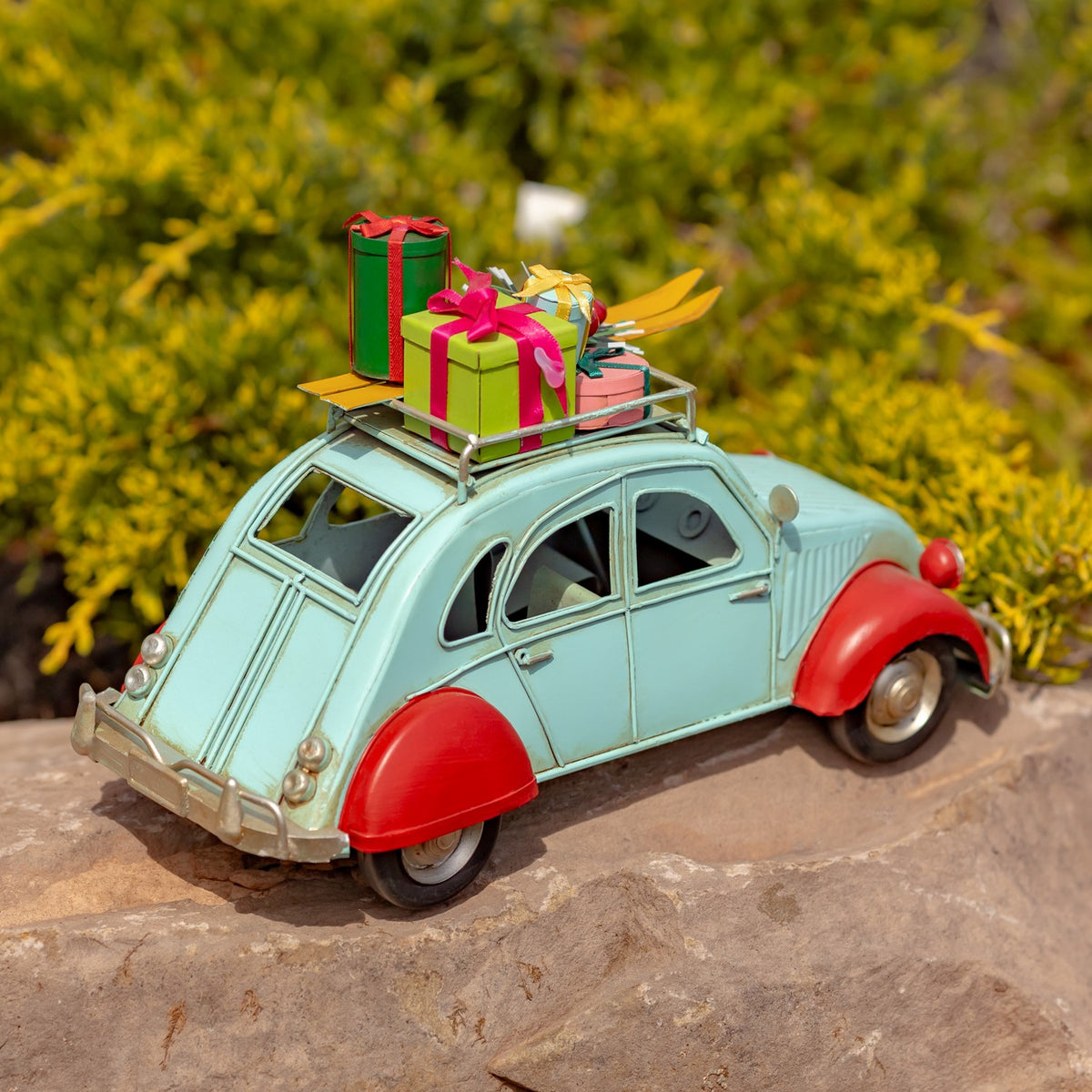 Blue and Red Buggy with Christmas Gifts