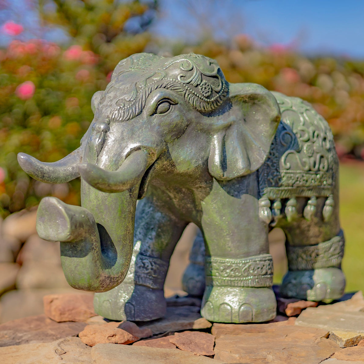 Magnesium Boho Elephant Statue in Frosted Silver