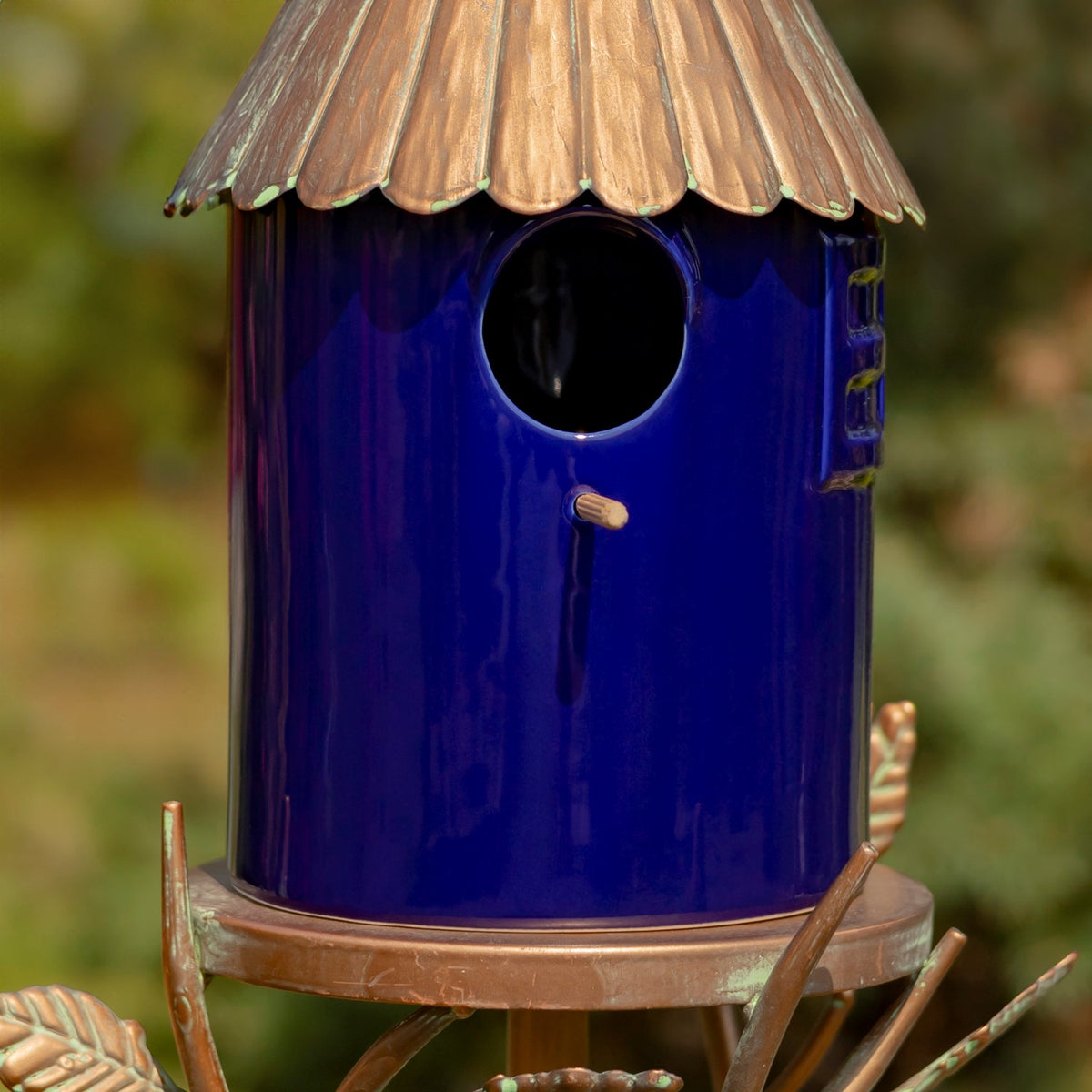 69" Tall Iron & Porcelain Birdhouse Stake "Cannes"