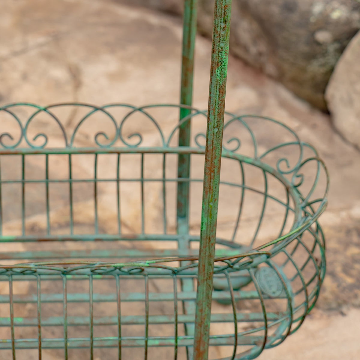 32.28" Tall Two Tier Metal Oval Basket Plant Stand in Verdi Green "Stephania"