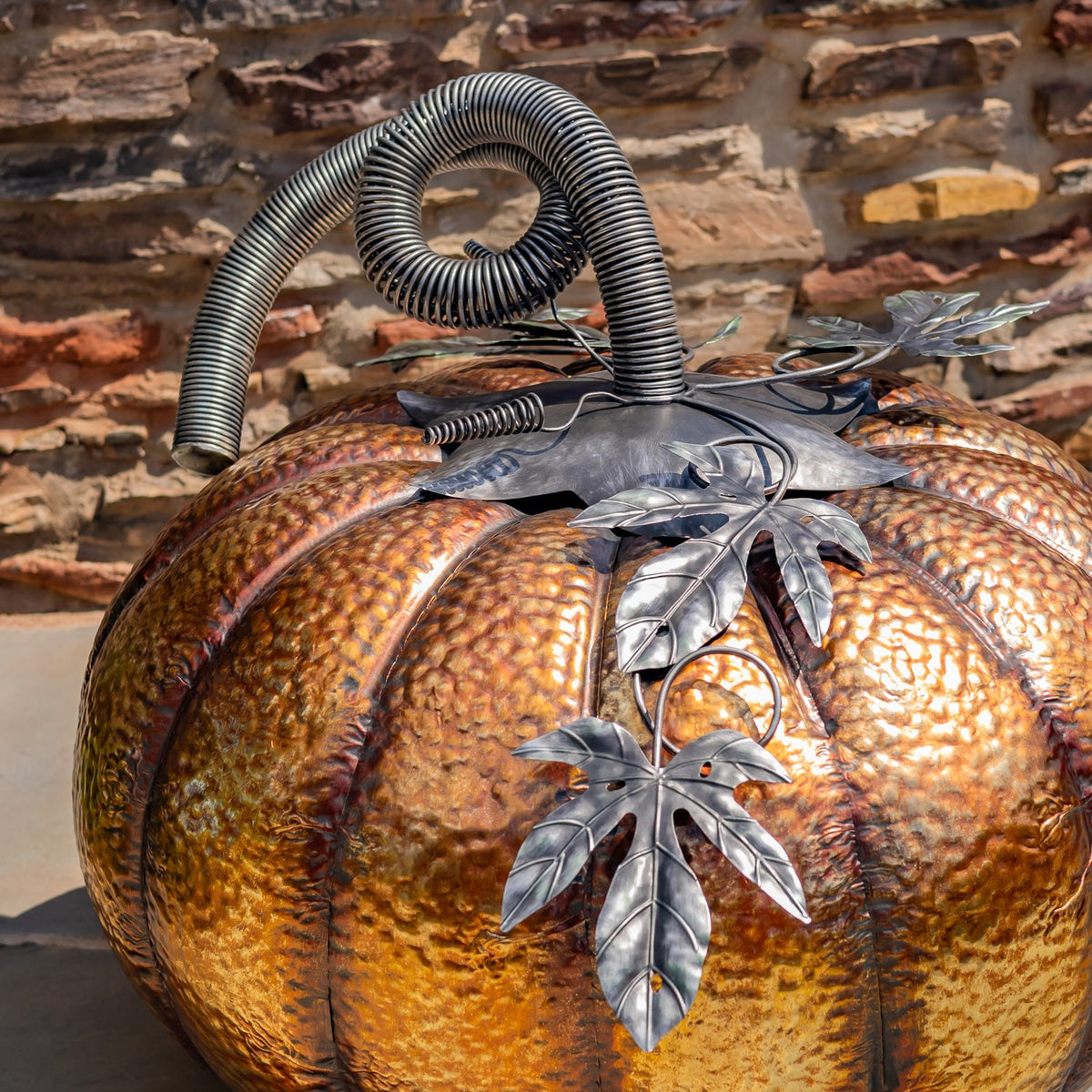 32" Tall Gold-Brushed Iron Pumpkin Decoration (Medium)