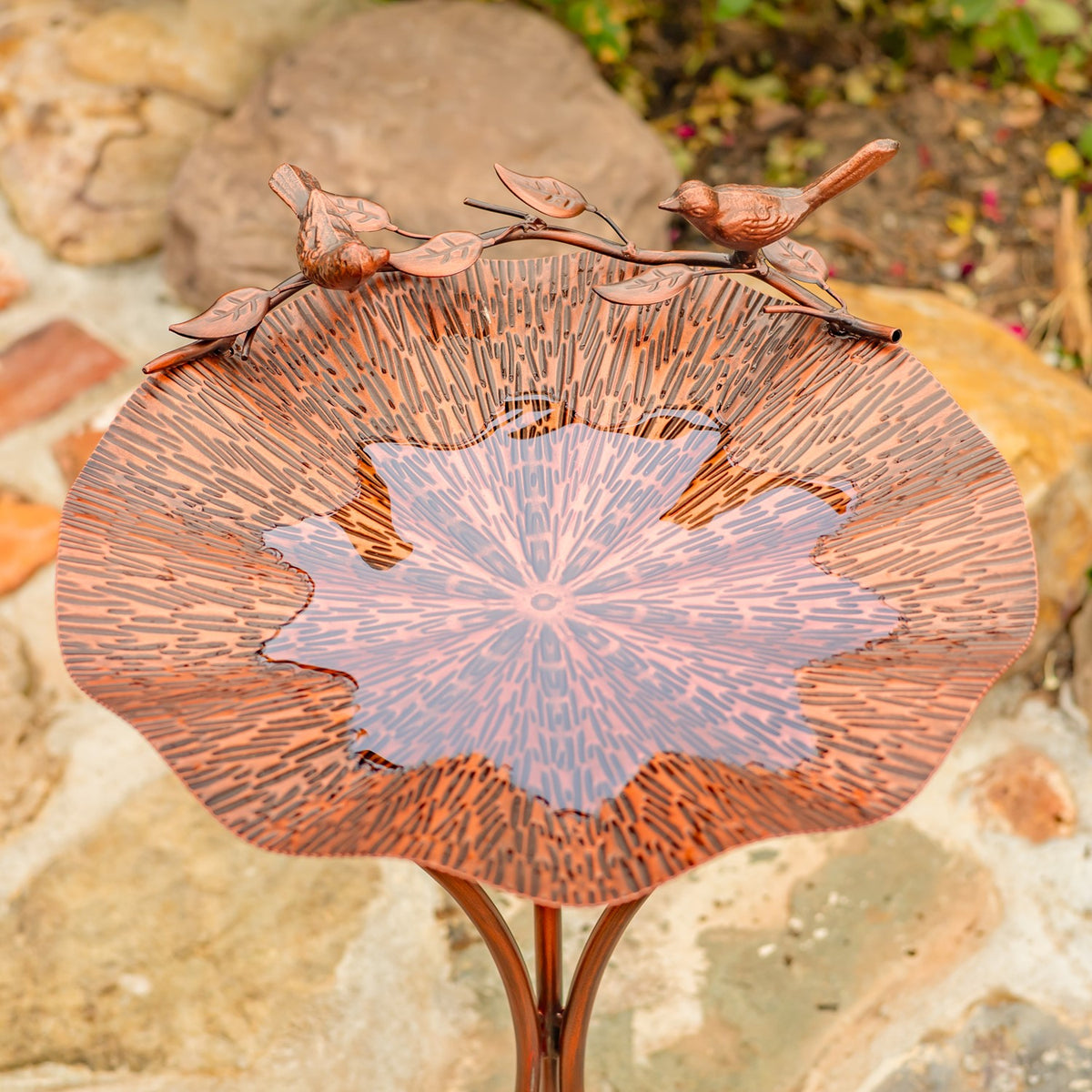 28.75" Tall Lilypad-Shaped Birdbath and Tri-Stand in Antique Bronze "Olia"
