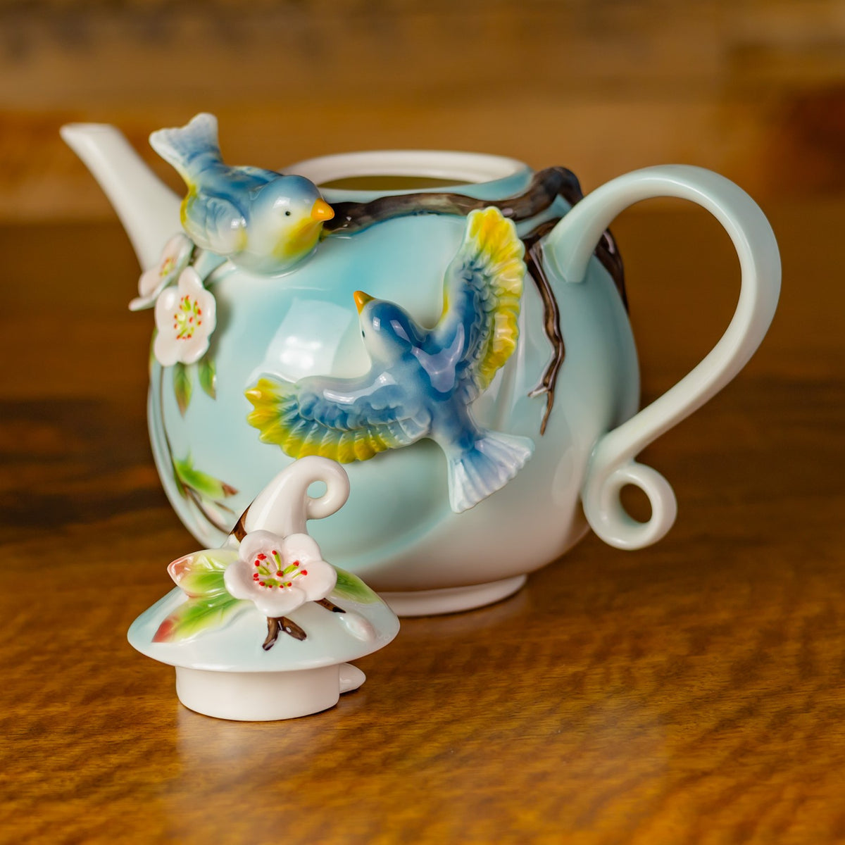 9" Hand Painted Decorative Teapot Accent "Cyan"