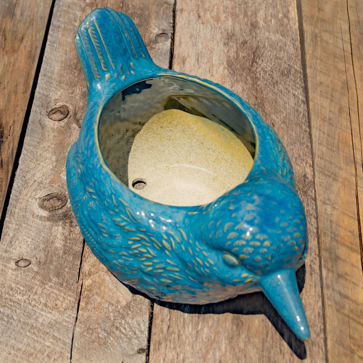 17.5" Hand Painted Ceramic Bird Planter in Blue