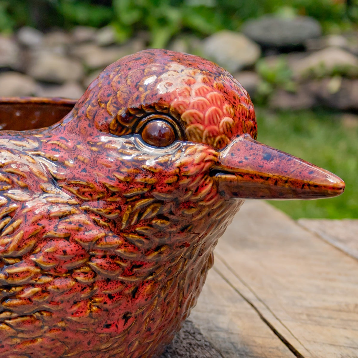 17.5" Hand Painted Ceramic Bird Planter in Red