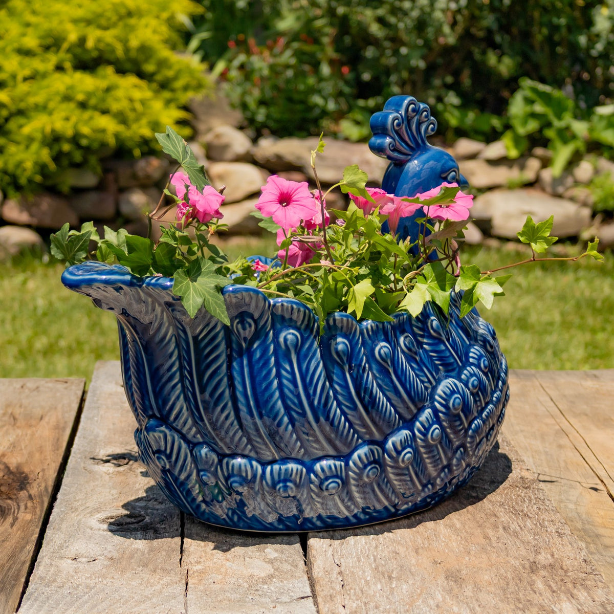 18.5" Hand Painted Ceramic Peacock Planter "Koni"