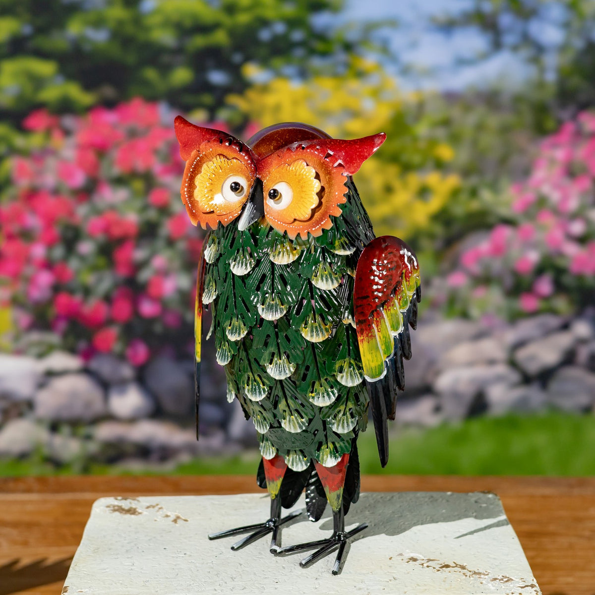 Set of 6 Assorted Hand-Painted Metal Owl Figurines