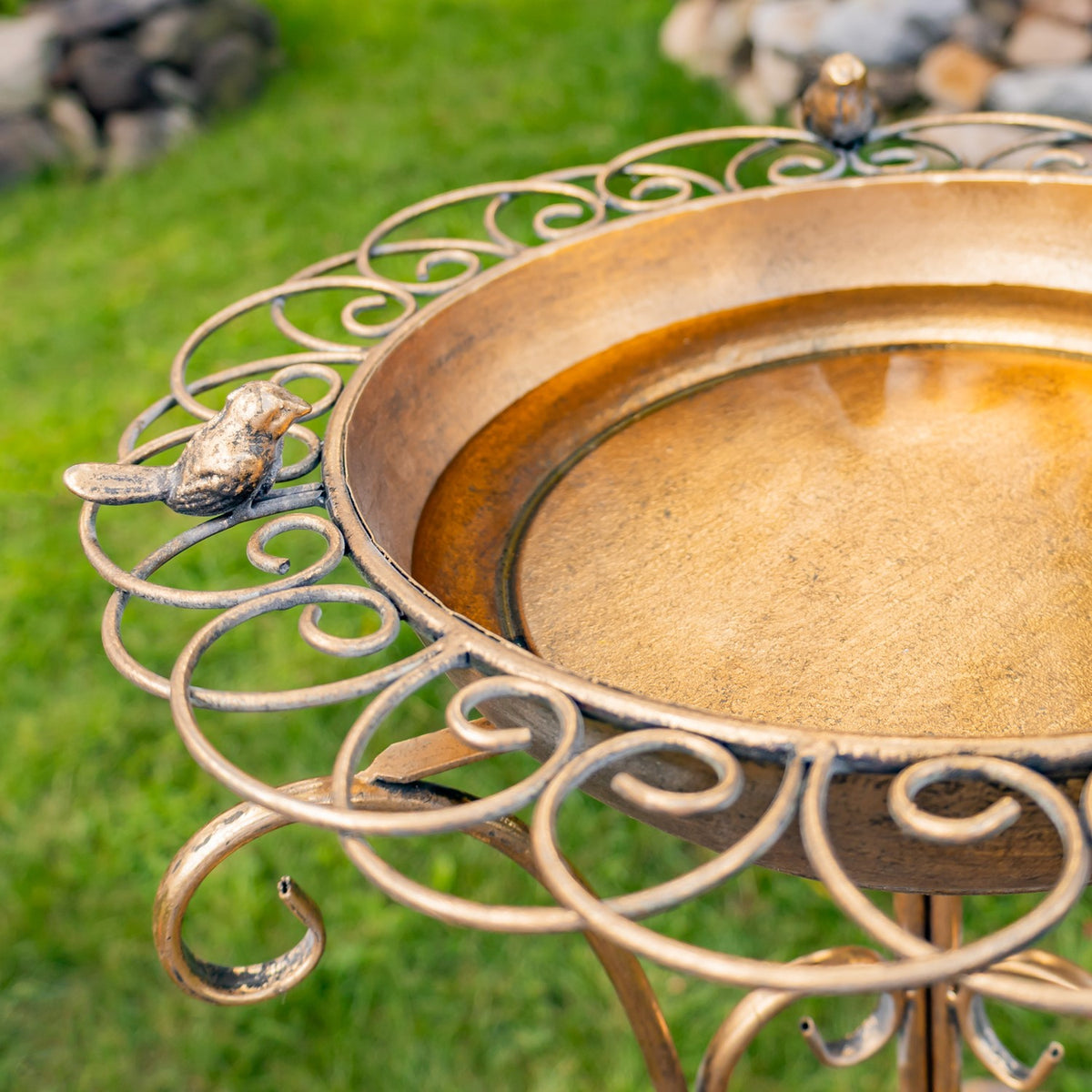 26.6" Tall Birdbath-Feeder with Decorative Trim