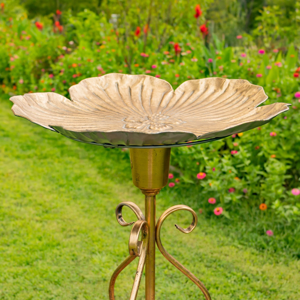 24.2" Tall Flower-Shaped Metal Birdbath-Feeder