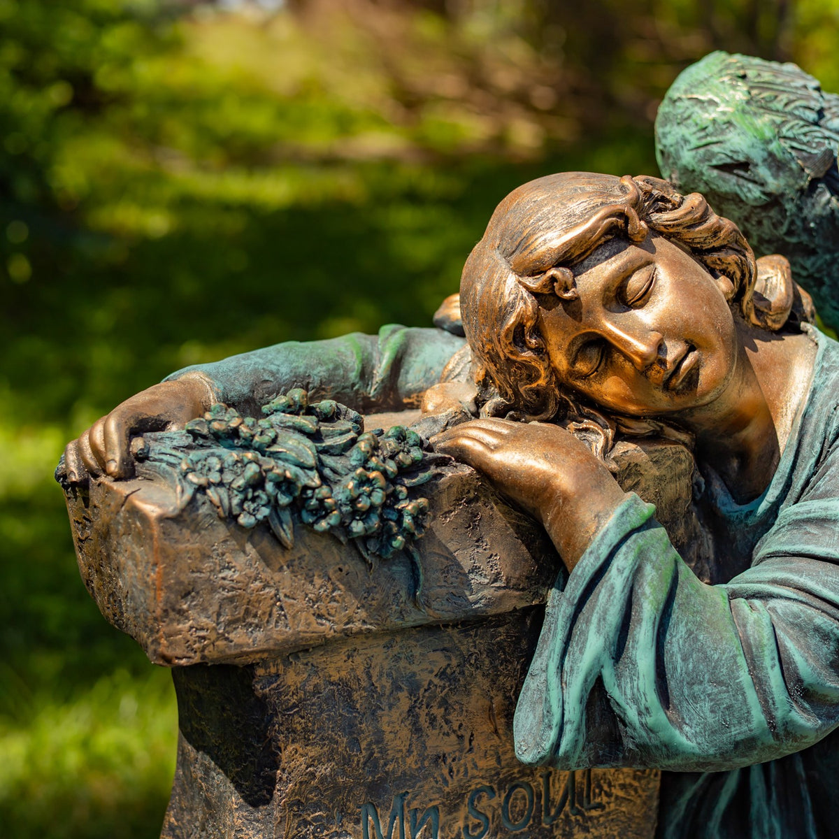 34" Tall Mourning Angel Statue with Pedestal