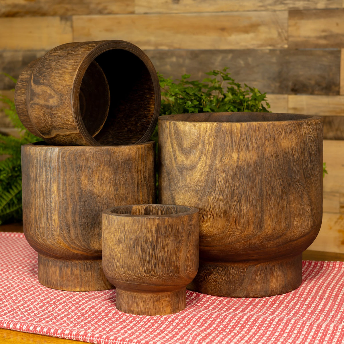 Set of 3 Assorted Round Wooden Planters "Paia"