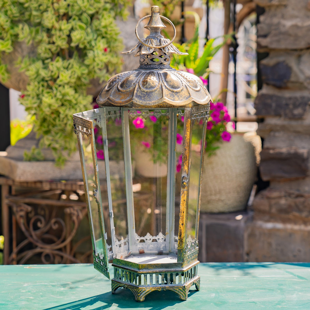 Tall Embellished Iron/Glass Terrarium "Davitiani"