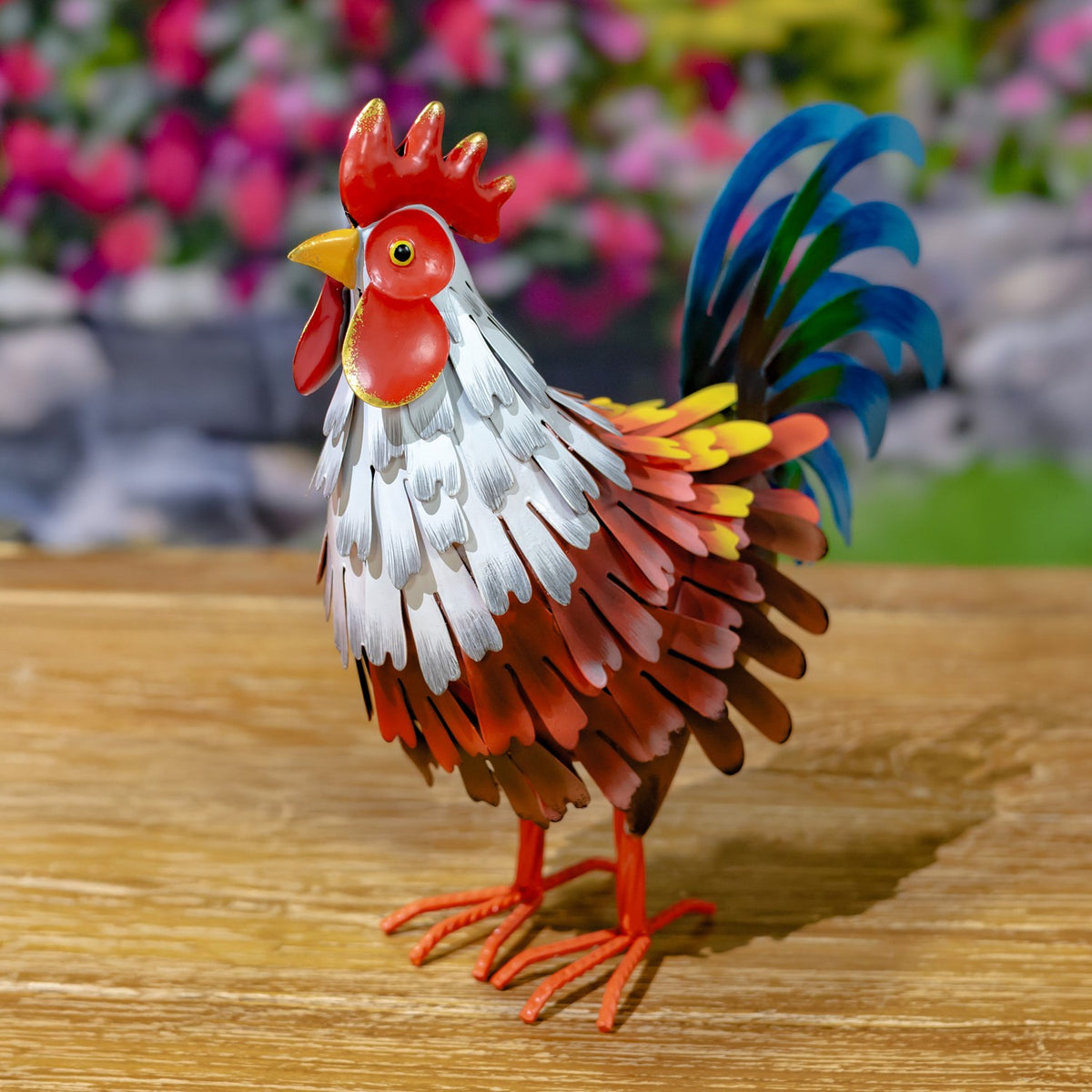 Set of 6 Assorted Metal Rooster Figurines "The Foghorn Flock"
