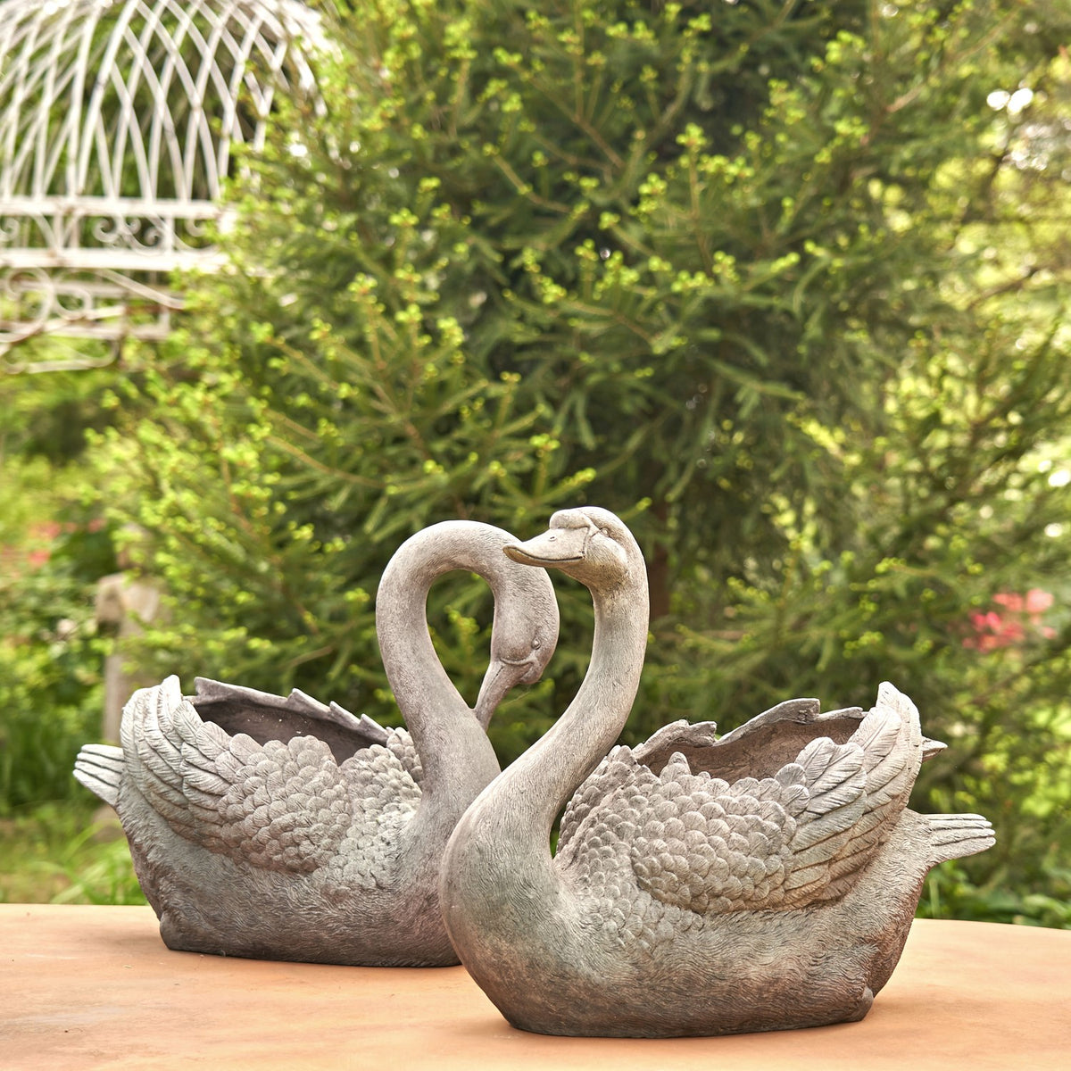 Set of 2 Magnesium Swan Planters "Derek & Odette"