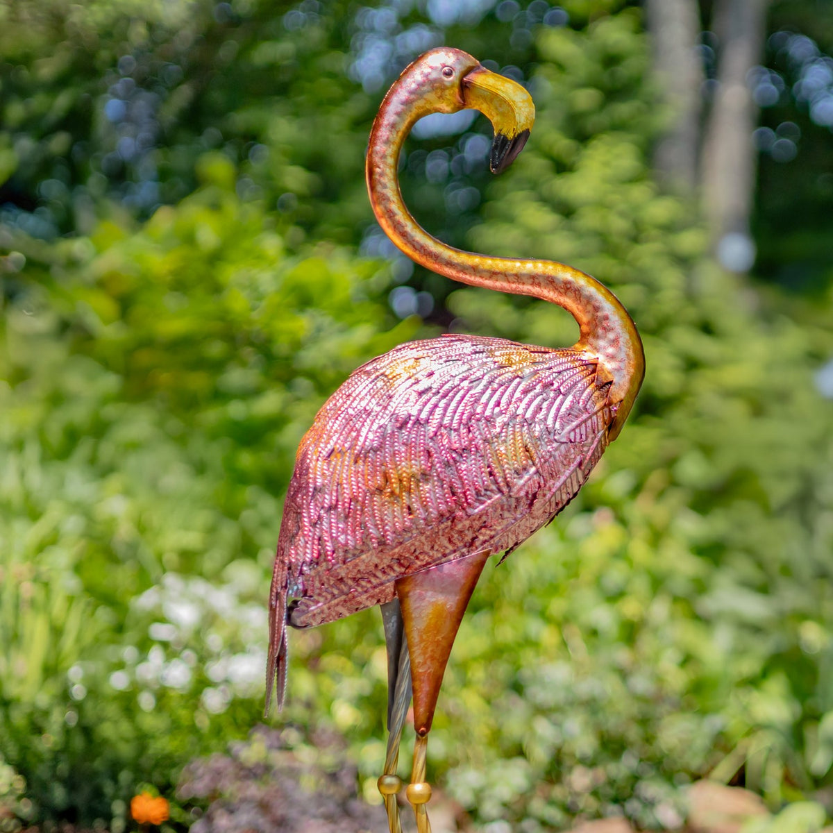 Set of 4 Pink Iron Flamingos Garden Decoration