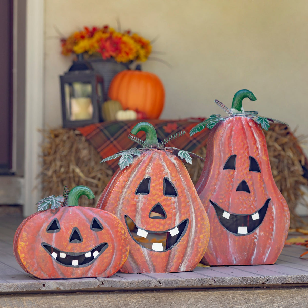Set of 3 Metal Jack-O-Lantern Decorations