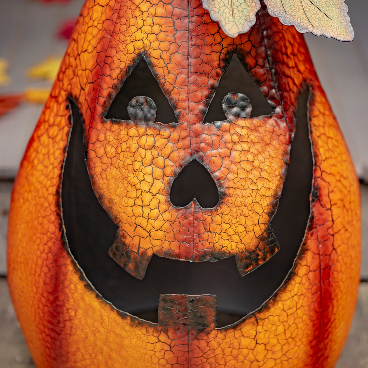 Front close-up of the jack-o'-lantern's black smiling face