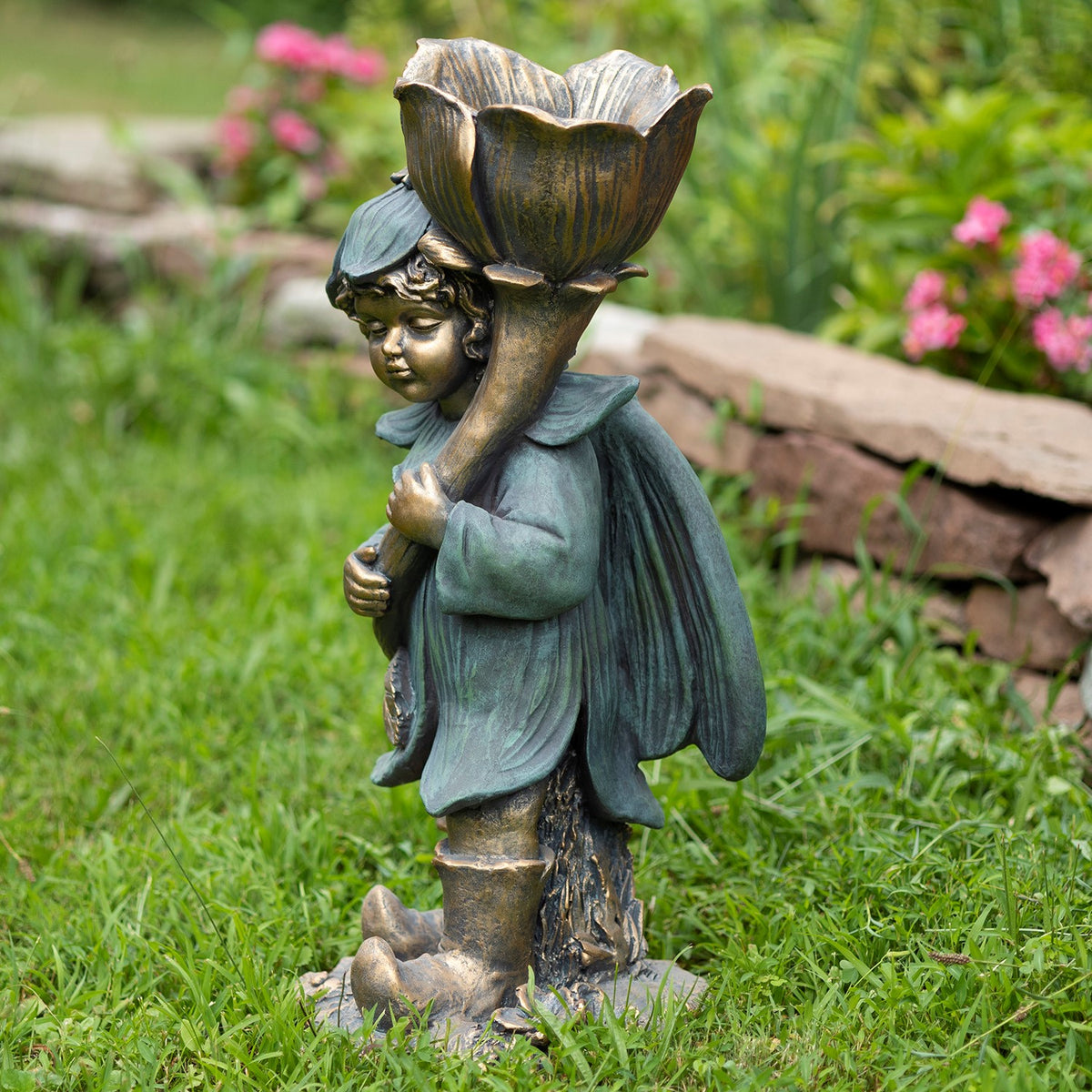 27.5" Tall Fairy Garden Statue with Flower "Tato"