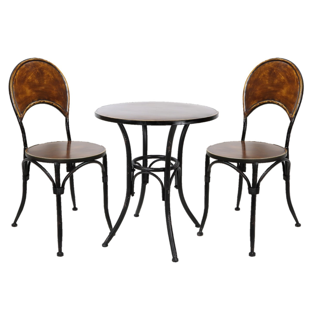 Three-piece round bistro set with two chairs on a white background