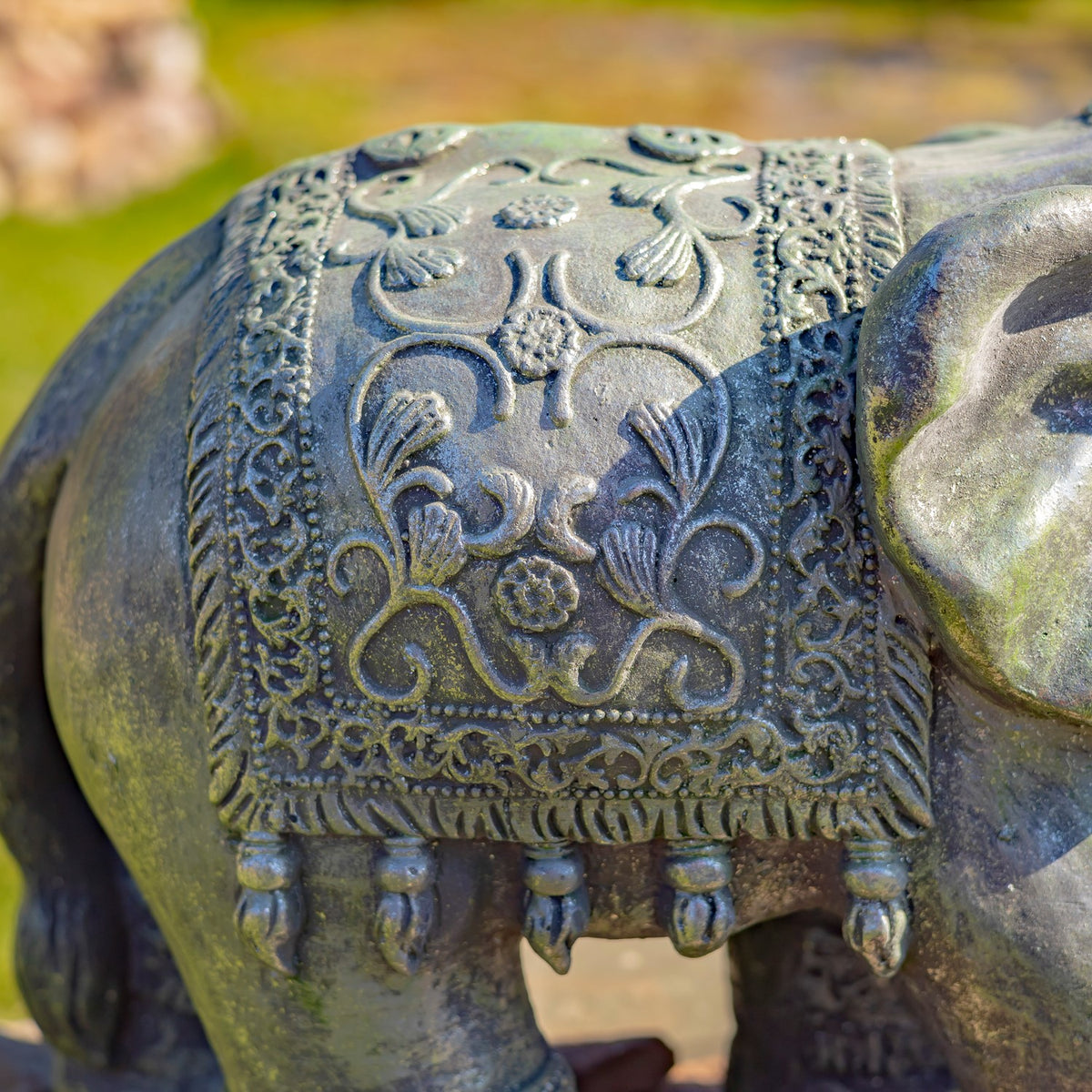 Magnesium Boho Elephant Statue in Frosted Silver