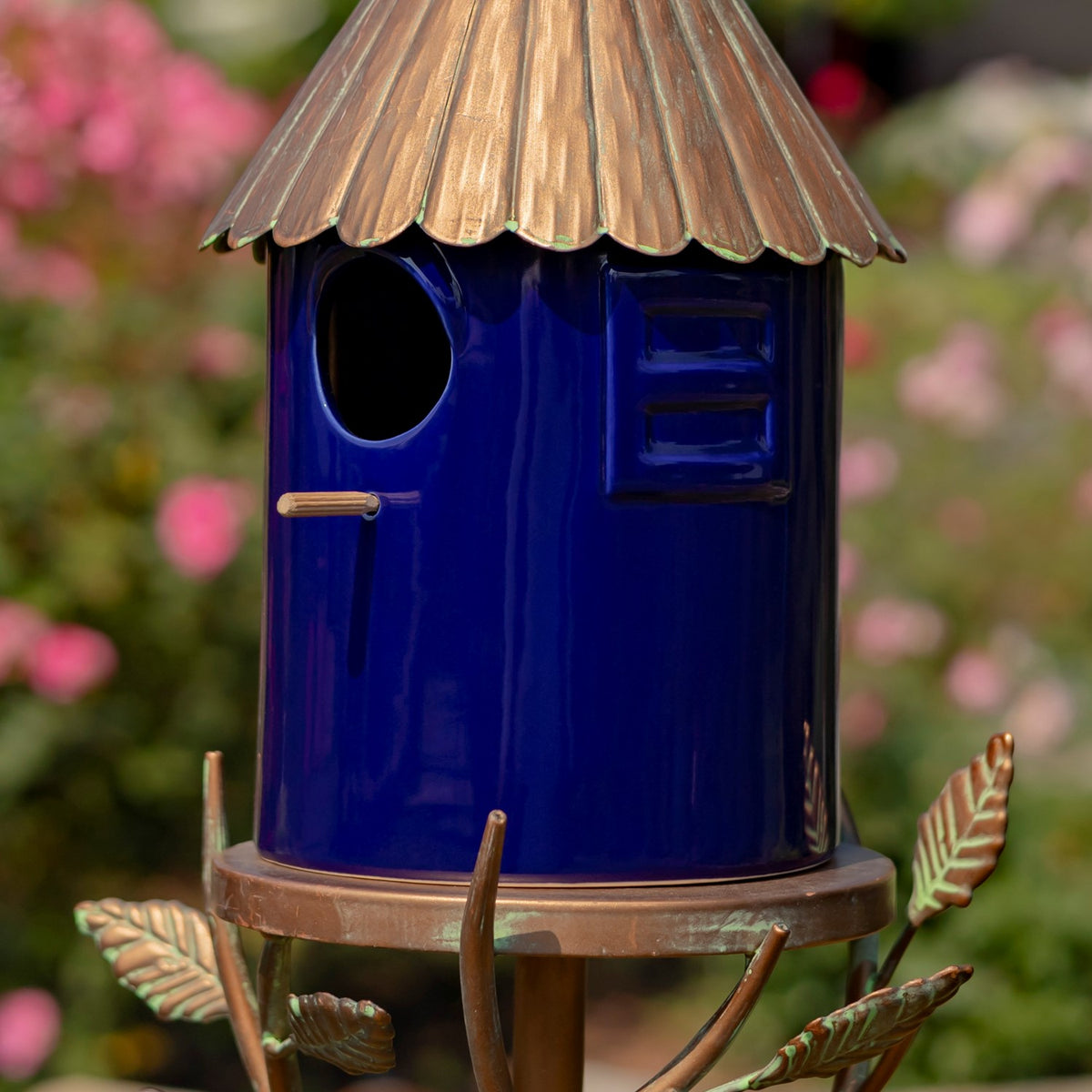 69" Tall Iron & Porcelain Birdhouse Stake "Cannes"