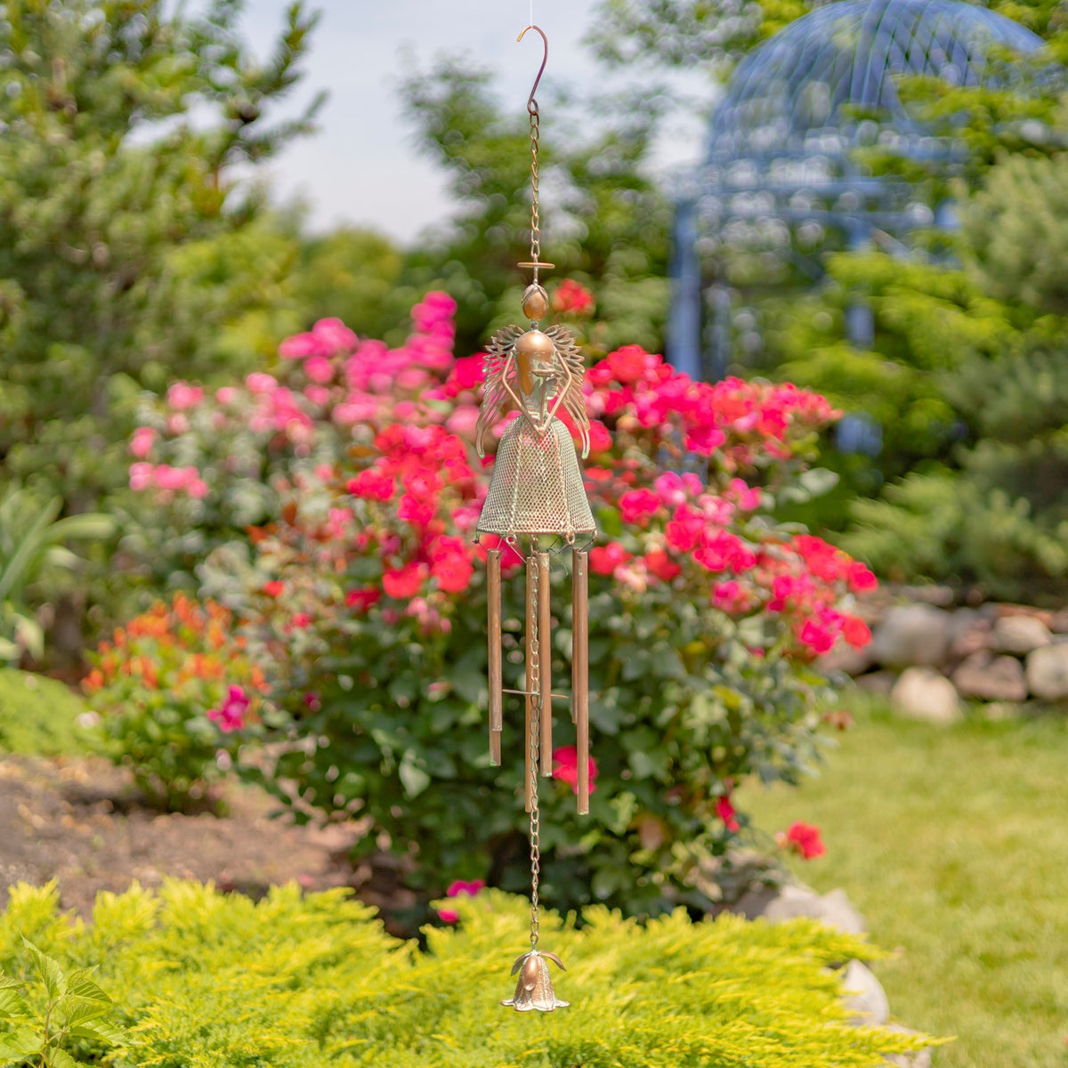 Set of 3 Assorted Hanging Antique Copper Angel Wind Chimes "Angelica, Angela & Angelette"