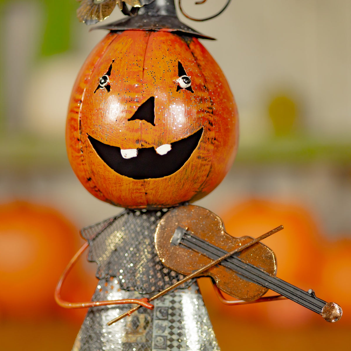 Set of 2 Metal Jack-O-Lantern Musician Couple