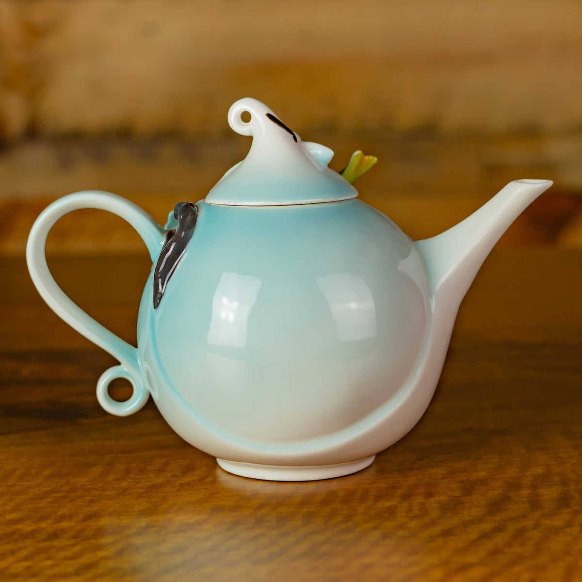 9" Hand Painted Decorative Teapot Accent "Cyan"