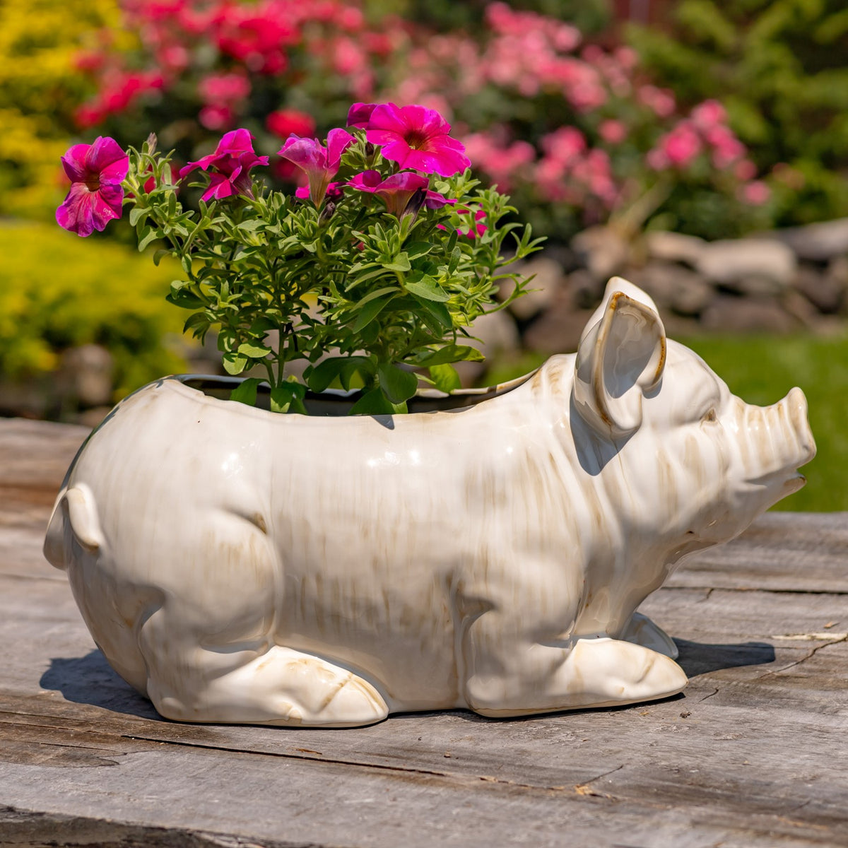 13" Hand Painted Ceramic Pig Planter "Kewanee"