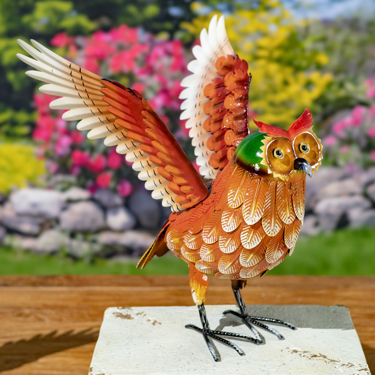 Set of 6 Assorted Hand-Painted Metal Owl Figurines