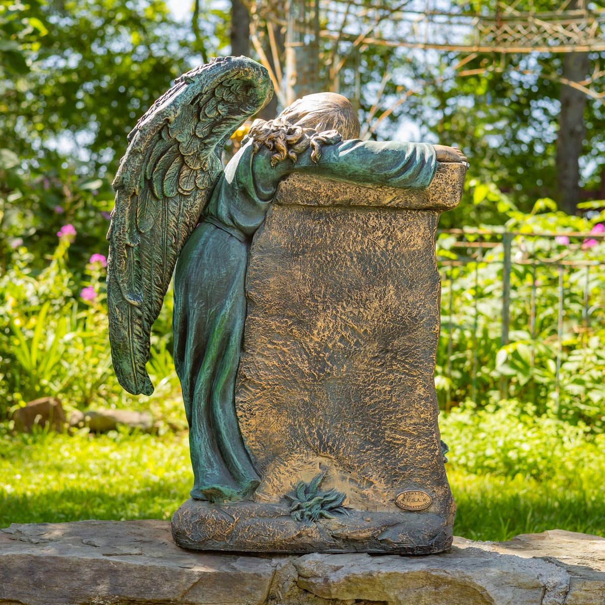 34" Tall Mourning Angel Statue with Pedestal