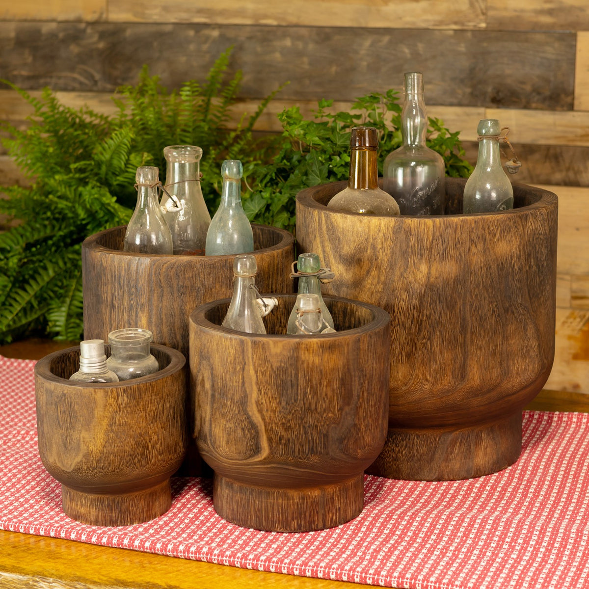 Set of 3 Assorted Round Wooden Planters "Paia"