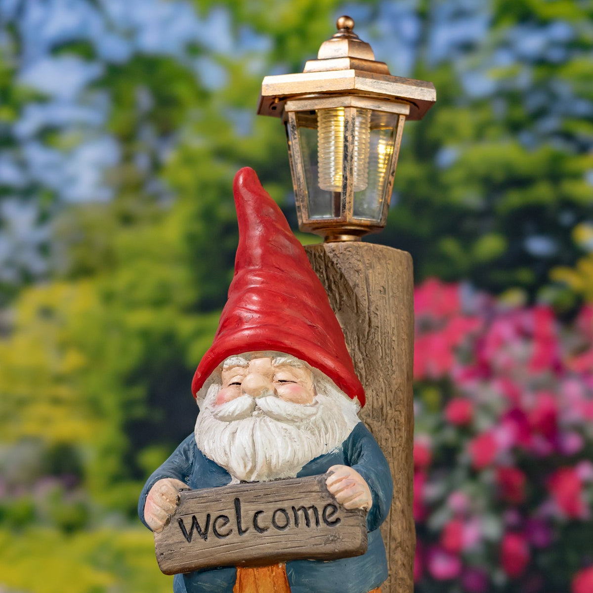 Set of 2 Assorted Sleepy Woodland Gnomes with Solar LED Lanterns "Gnorman & Gnolan"