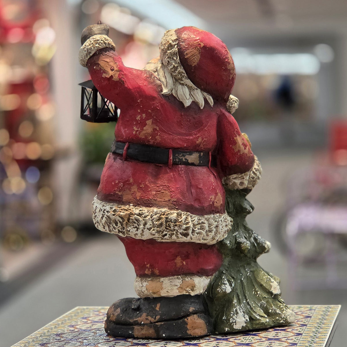 24" Tall Rustic Santa Figurine with Lantern & Tree