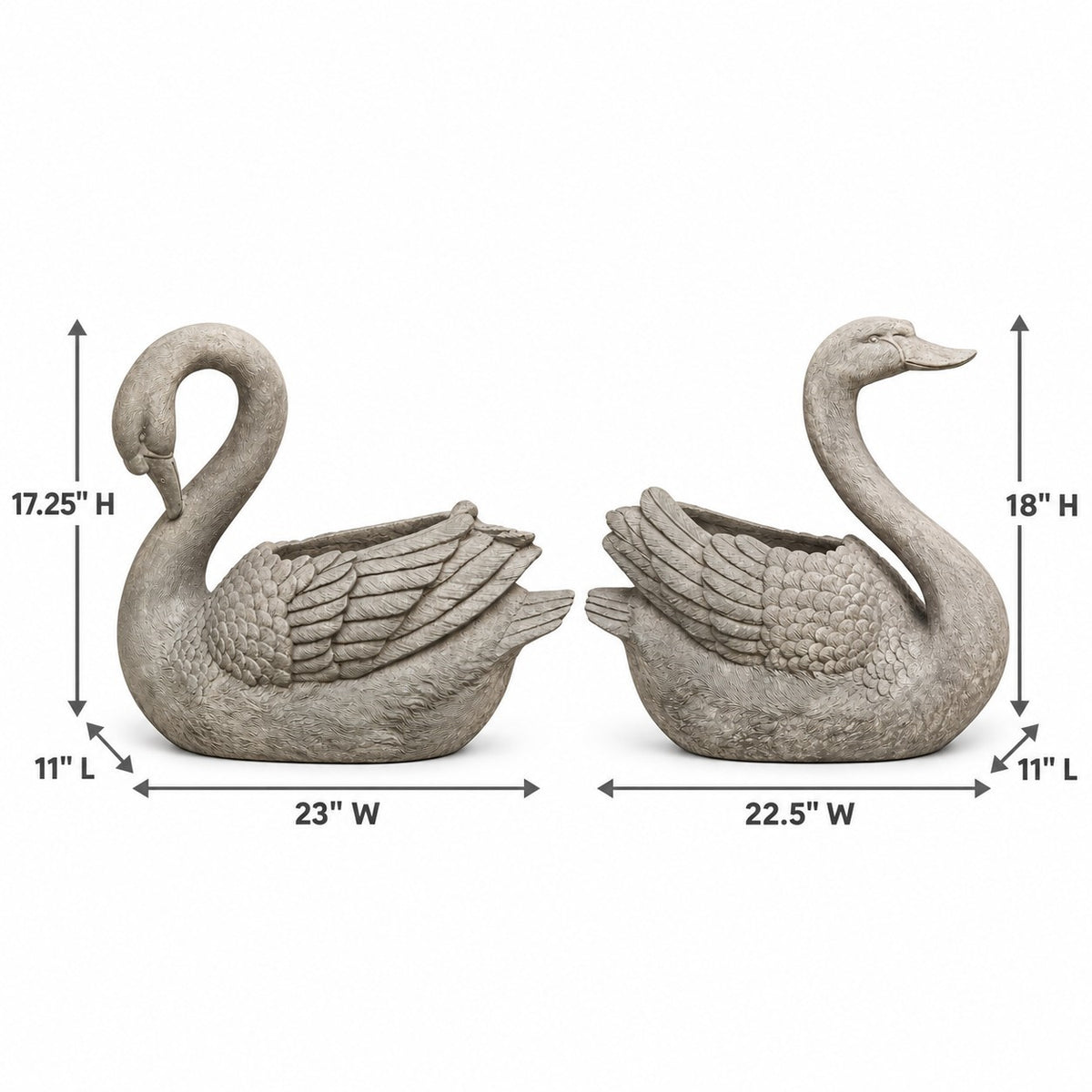 Set of 2 Magnesium Swan Planters "Derek & Odette"