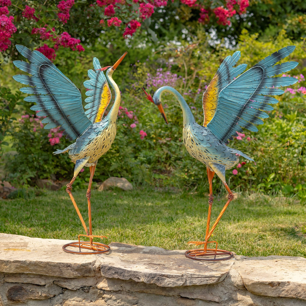 Set of 2 Small Iron Dancing Cranes